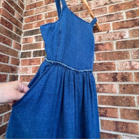 Aritzia  * Wilfred Midi  Pinafore Linen Dress   Blue Moroccan EUC - Picture 4 of 14